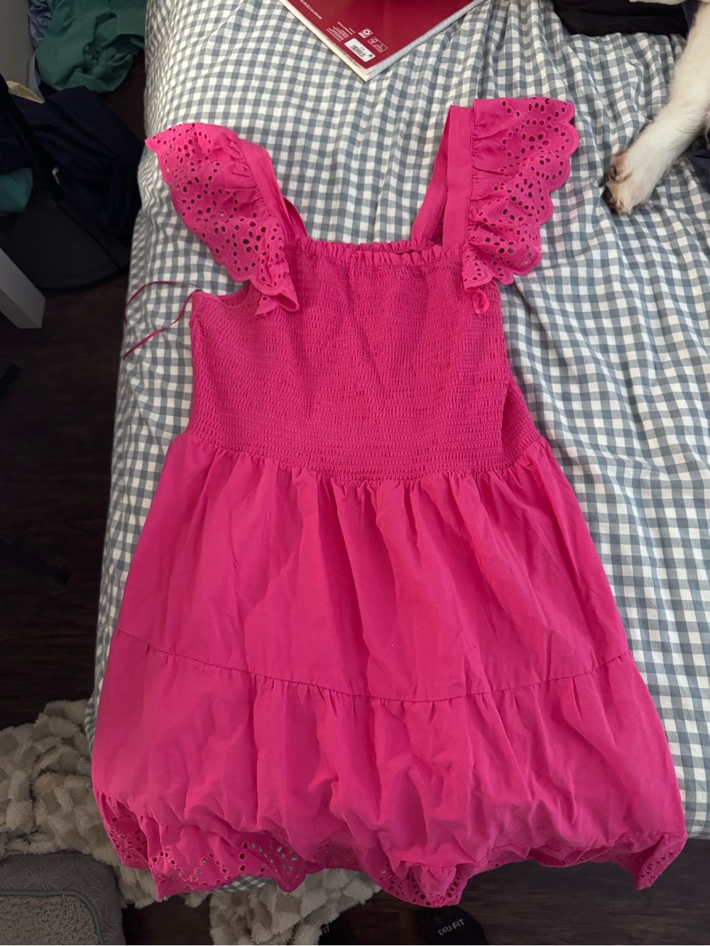 Time and Tru Bright Pink Eyelet Ruffle Sundress
